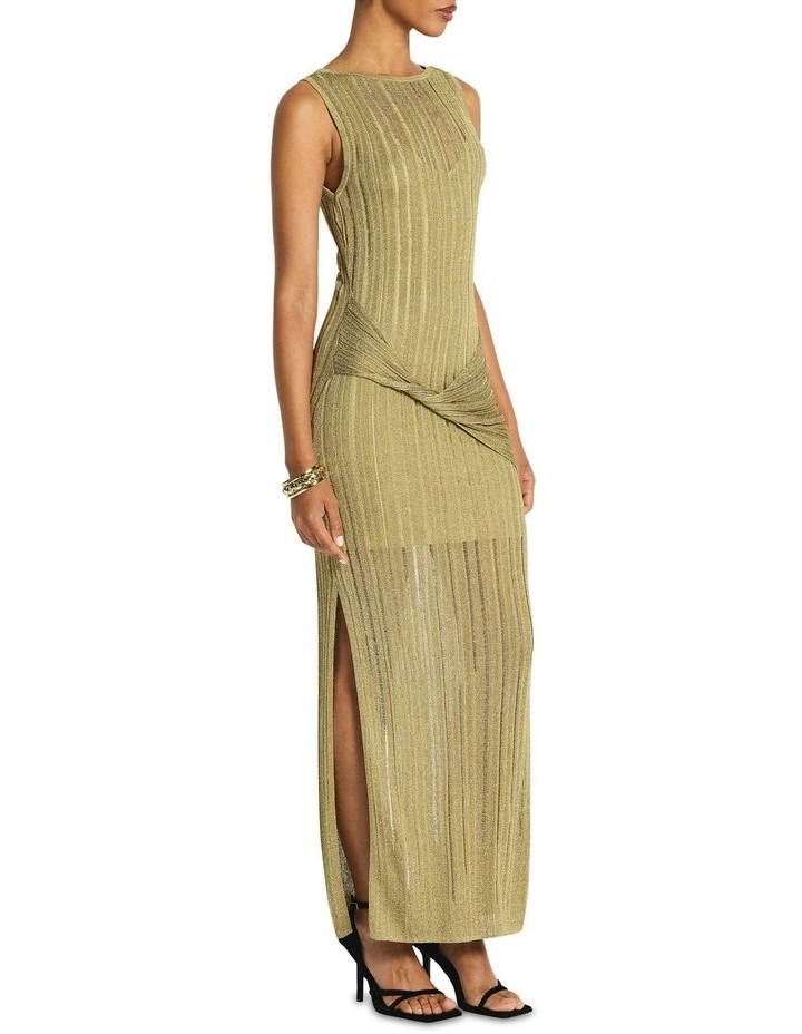 Raven Metallic Knit Dress in Brass image 2