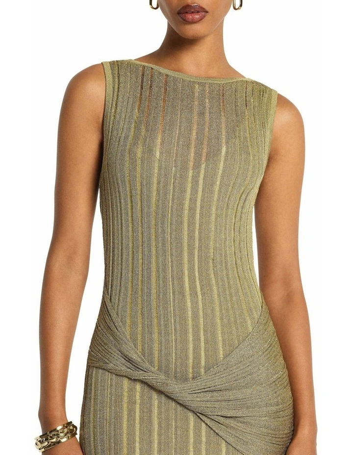 Raven Metallic Knit Dress in Brass image 3