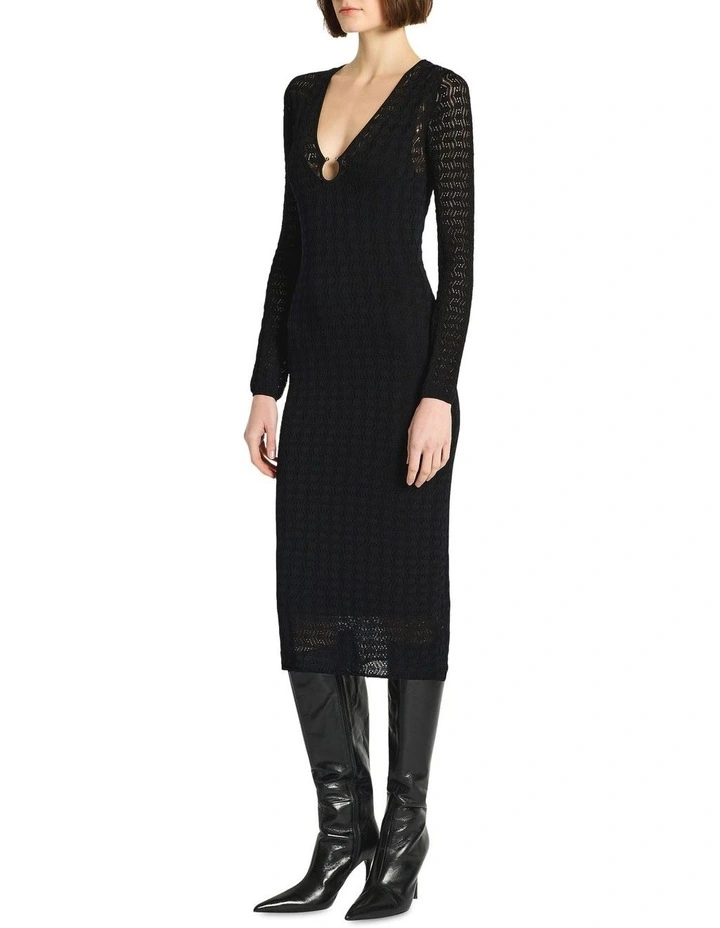 Le Femme Knit Midi Dress in Black image 3