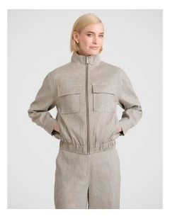 Amelie Stretch Linen Jacket in Fern Check