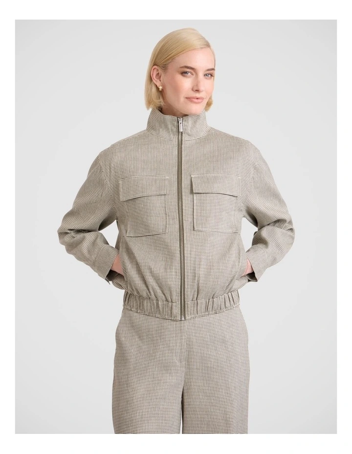 Amelie Stretch Linen Jacket in Fern Check image 2