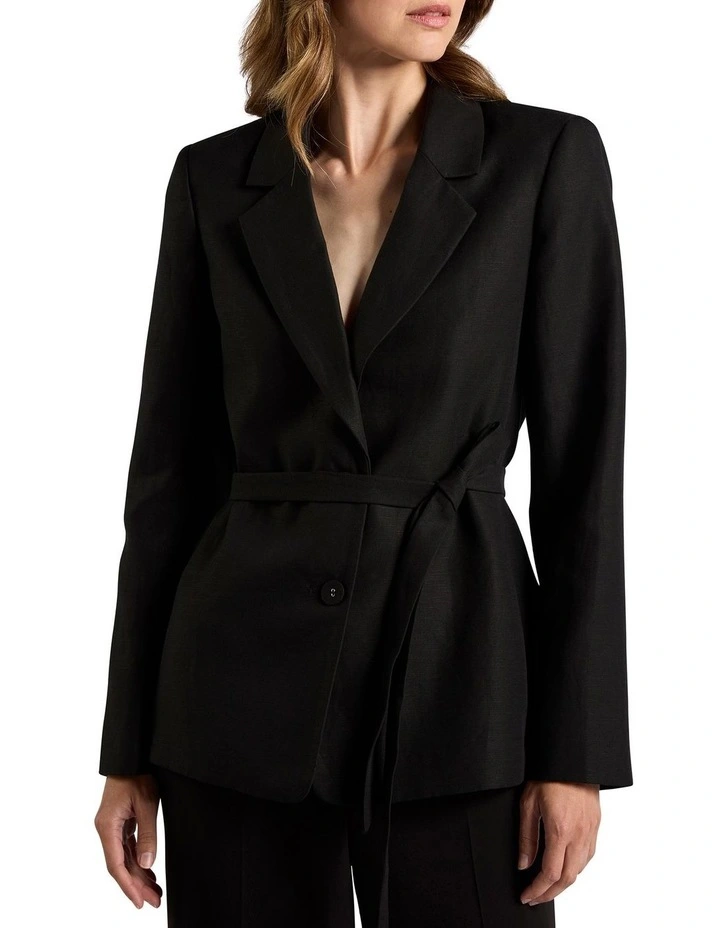 Althea Linen Blend Blazer in Black image 1