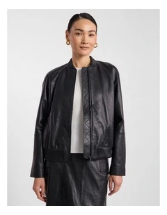 Ellen Leather Bomber Jacket in Black