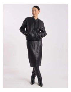 Ellen Leather Bomber Jacket in Black