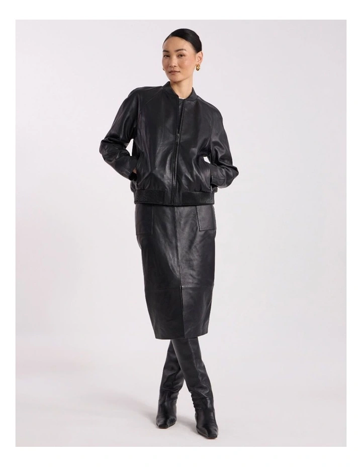 Ellen Leather Bomber Jacket in Black image 1