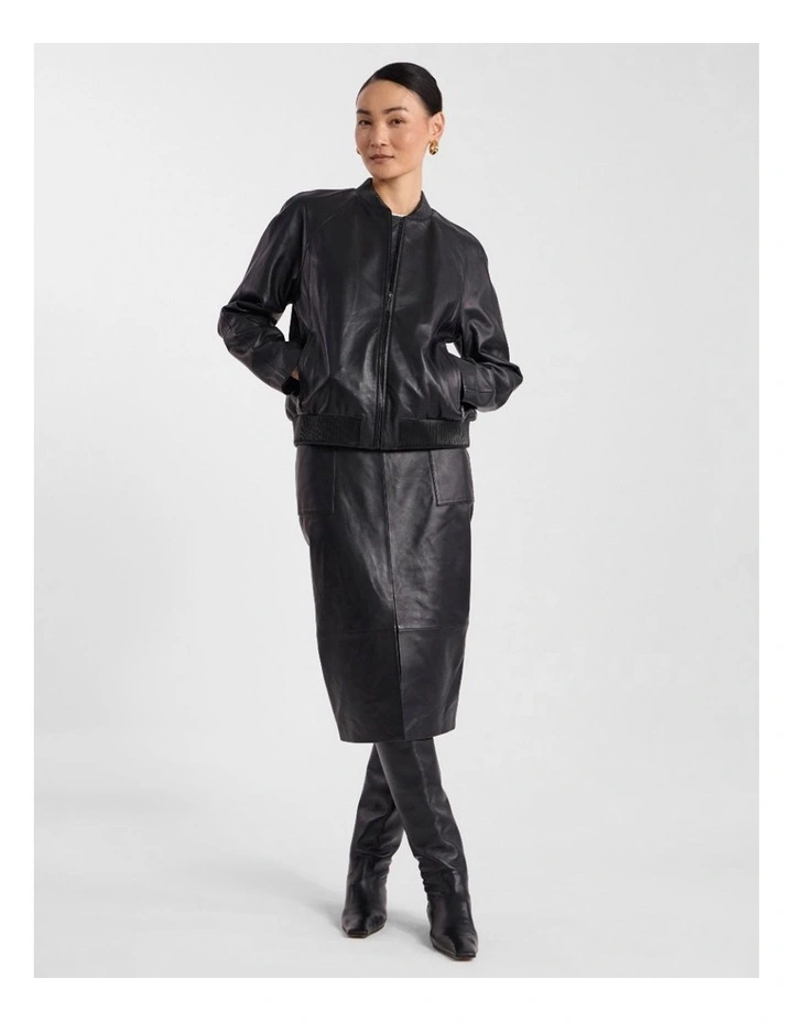Ellen Leather Bomber Jacket in Black image 2