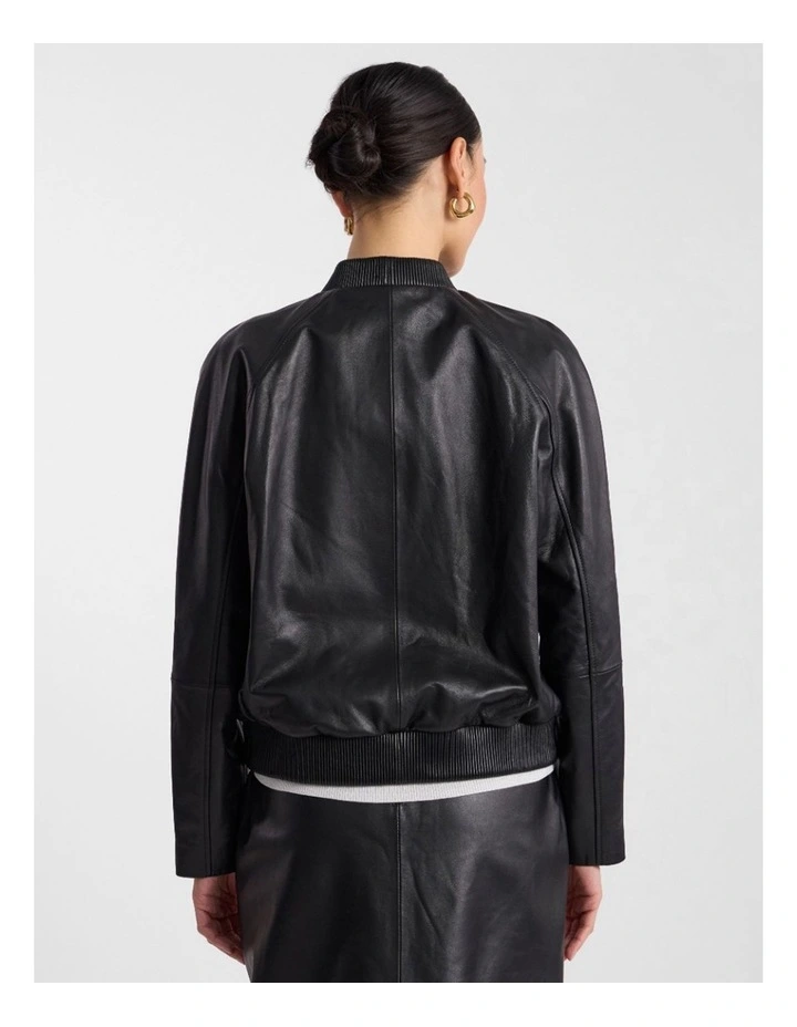 Ellen Leather Bomber Jacket in Black image 3