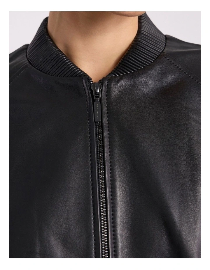 Ellen Leather Bomber Jacket in Black image 5