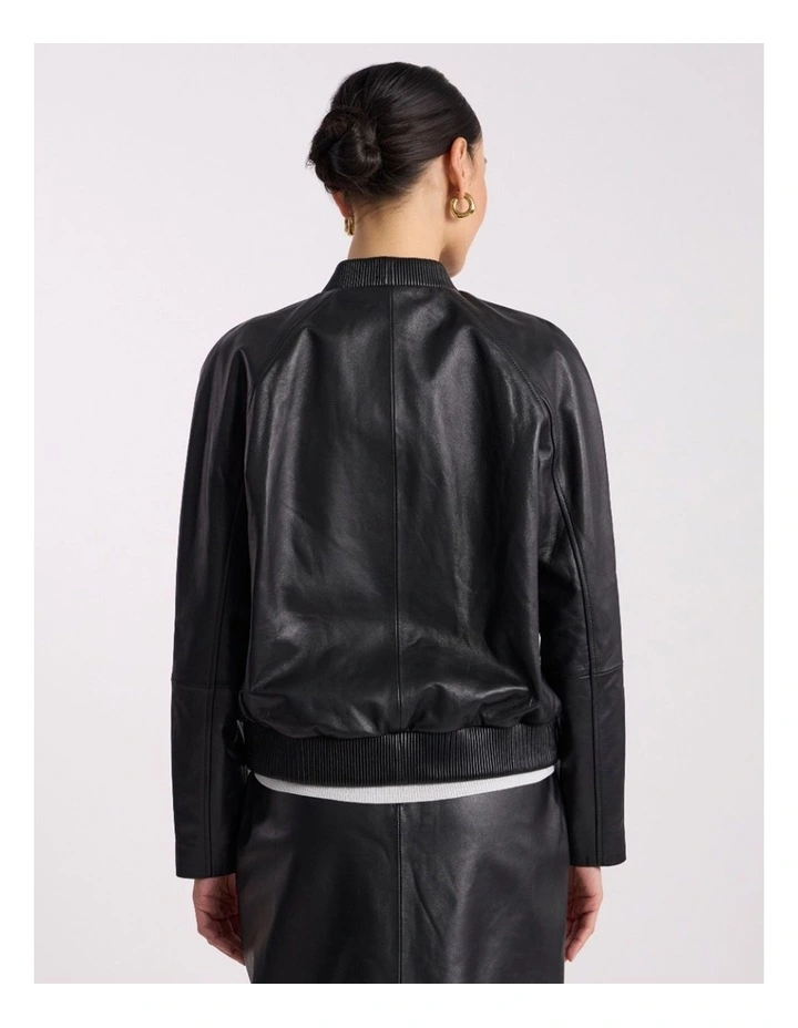 Ellen Leather Bomber Jacket in Black image 6