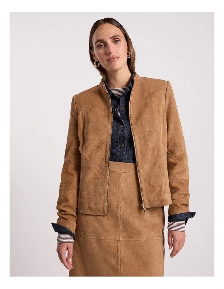 Paignton Suede Leather Jacket in Caramel image 2