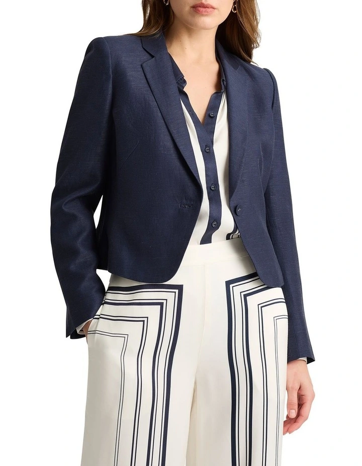 Edgar Linen Blend Crop Jacket in Ink image 1