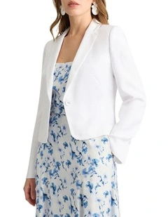 Edgar Linen Blend Crop Jacket in Ivory