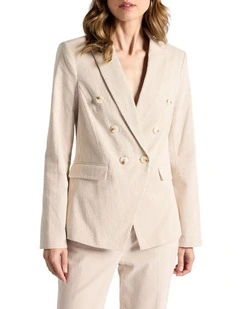 Alberta Seersucker Blazer in Sand Stripe