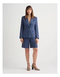 Chaya Longline Linen Blazer in Steel Blue