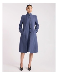 Abrielle Felted Wool Coat in Steel Blue