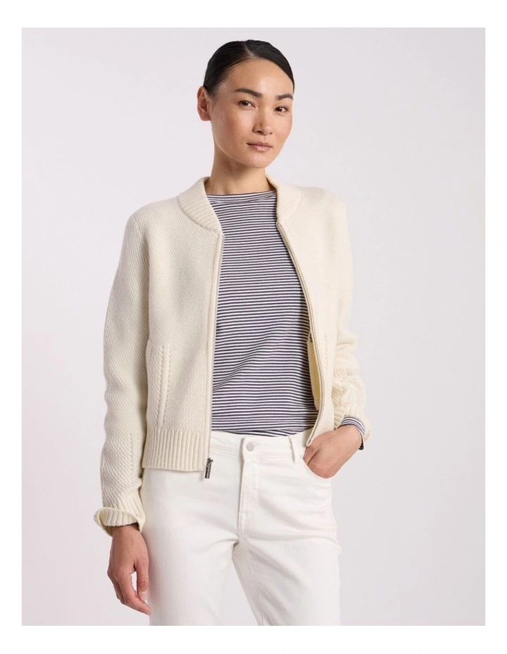 Anaya Knit Bomber Jacket in Ivory image 2