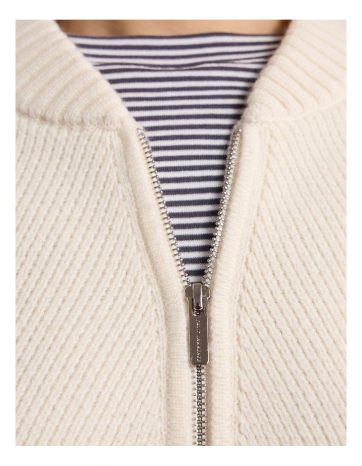 Anaya Knit Bomber Jacket in Ivory image 3