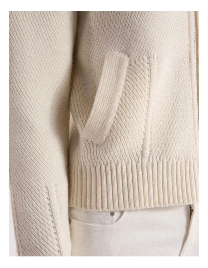 Anaya Knit Bomber Jacket in Ivory image 4