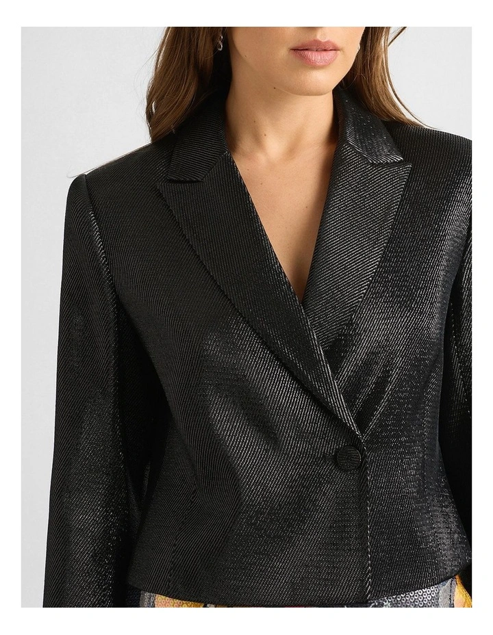 Azalea Shimmer Crop Jacket in Black image 4