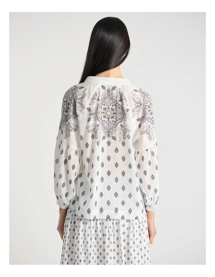 Aggie Cotton Blouse in Ivory Multi image 3