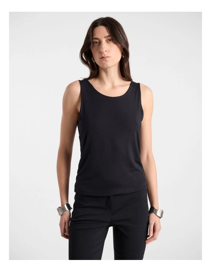 Betsy Two-Way Bamboo Tank in Black image 2