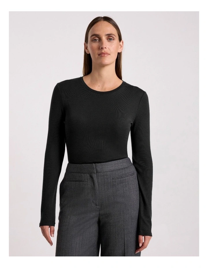 Lorelai Long Sleeve Babywool Top in Black image 2