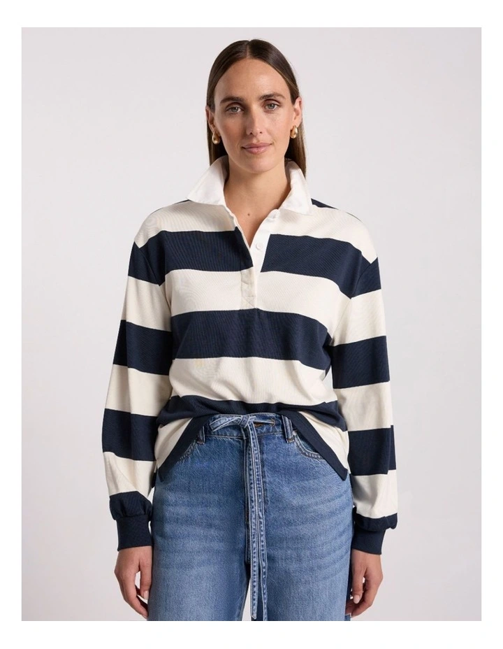 Aria Rugby Top in Navy Stripe image 2