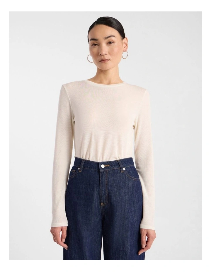 Lorelai Long Sleeve Babywool Top in Ivory image 1