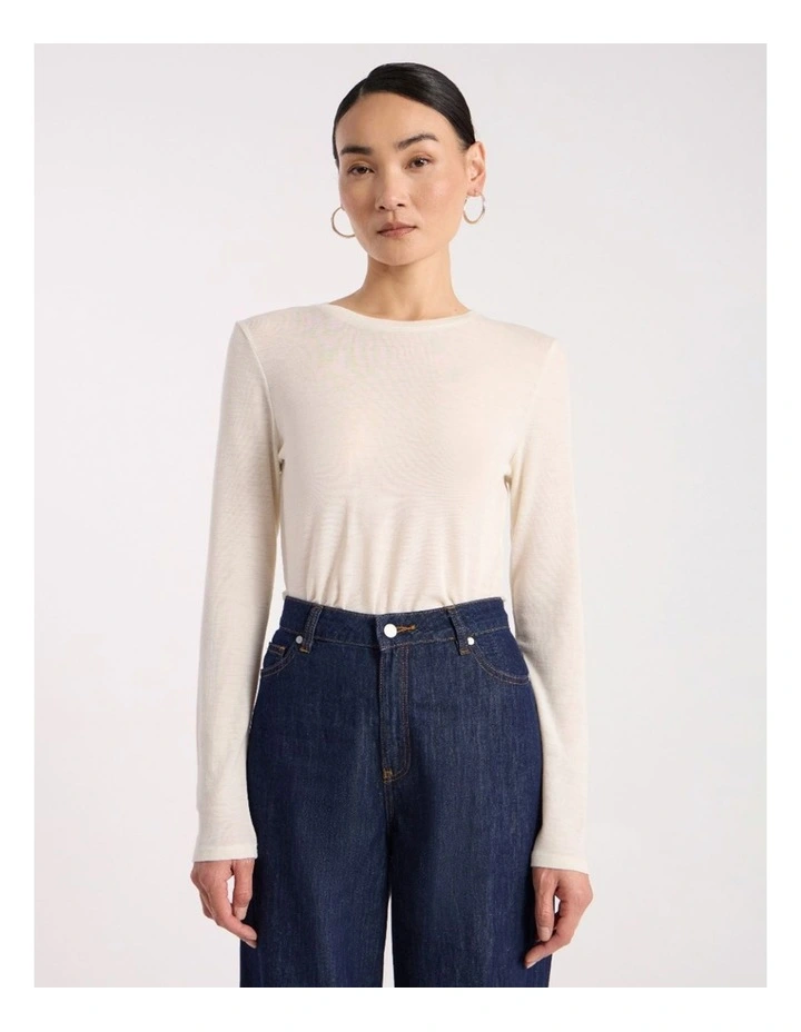 Lorelai Long Sleeve Babywool Top in Ivory image 1