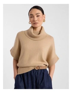 Roll Neck Gilet in Camel