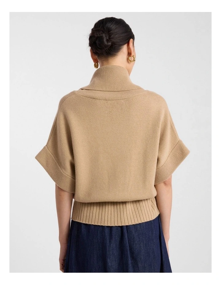 Roll Neck Gilet in Camel image 3