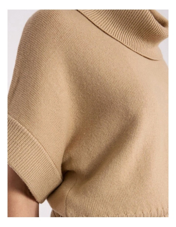 Roll Neck Gilet in Camel image 4