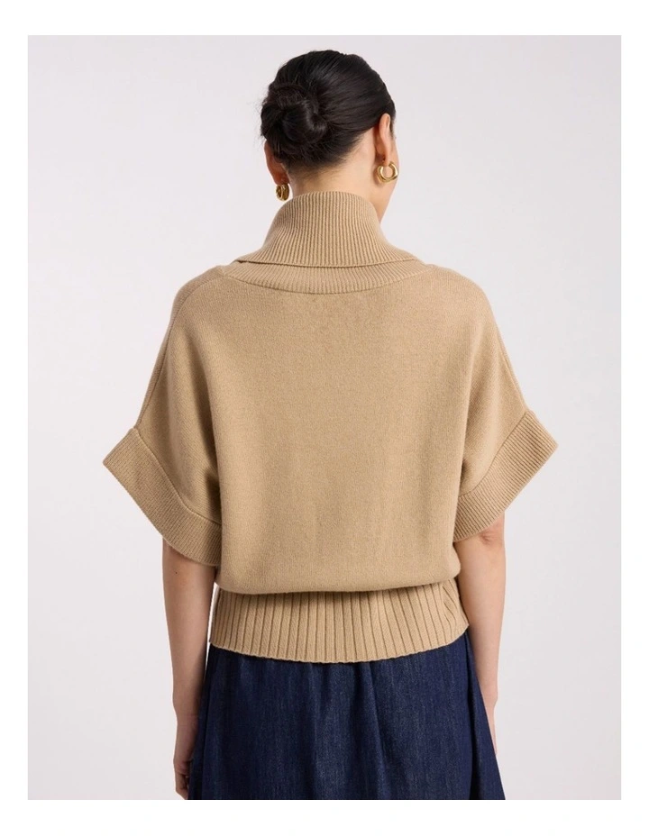 Roll Neck Gilet in Camel image 5