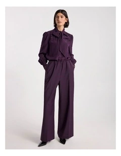 Marlow Pussy Bow Silk Blouse in Eggplant