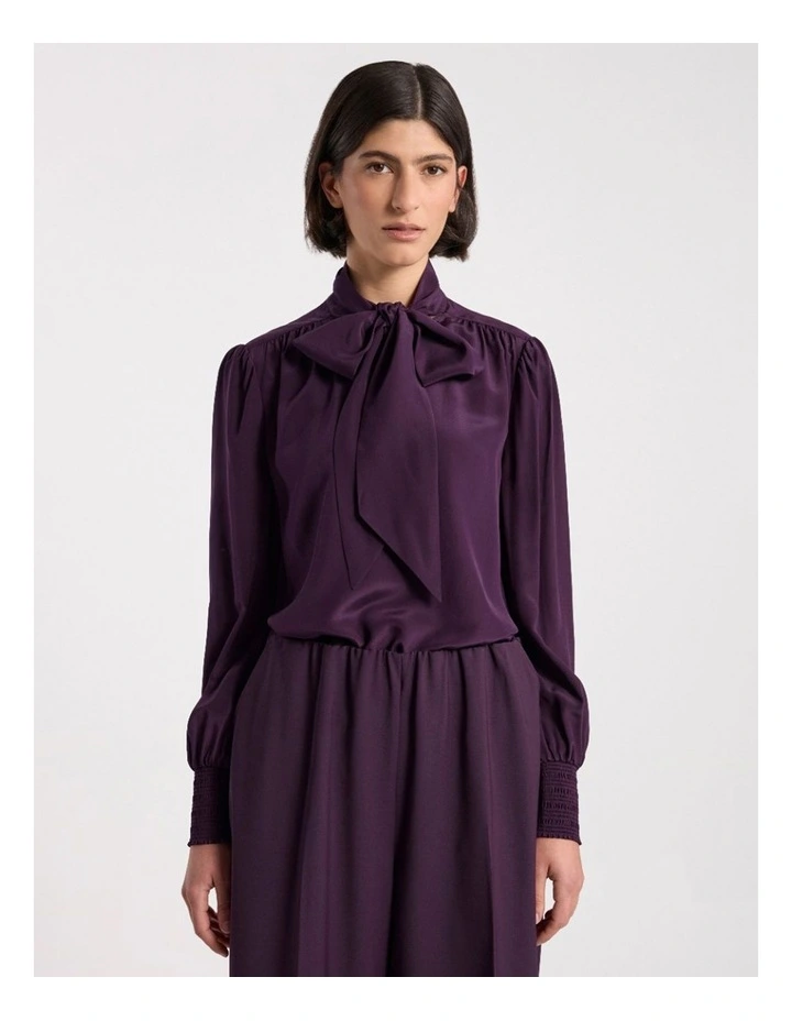 Marlow Pussy Bow Silk Blouse in Eggplant image 2