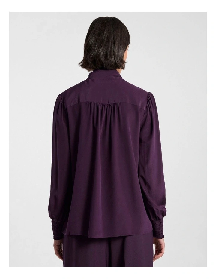 Marlow Pussy Bow Silk Blouse in Eggplant image 3