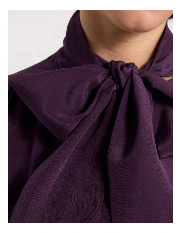 Marlow Pussy Bow Silk Blouse in Eggplant image 3