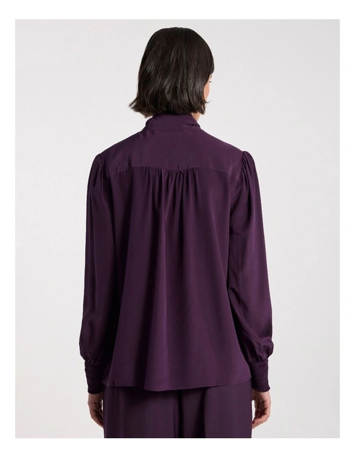 Marlow Pussy Bow Silk Blouse in Eggplant image 5