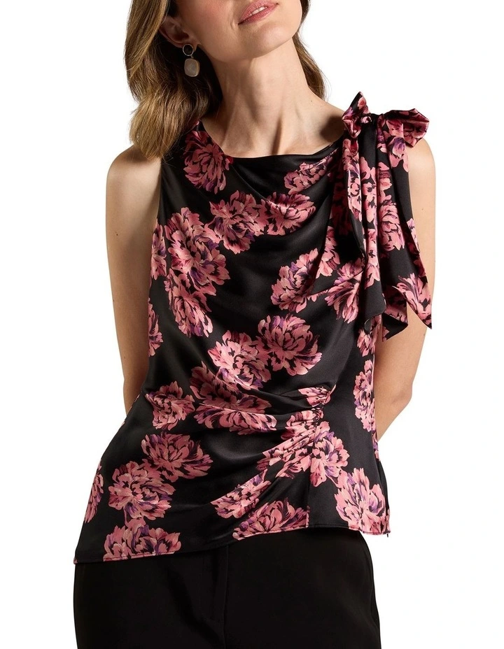Delanie Sleeveless Silk Top in Black Multi image 1
