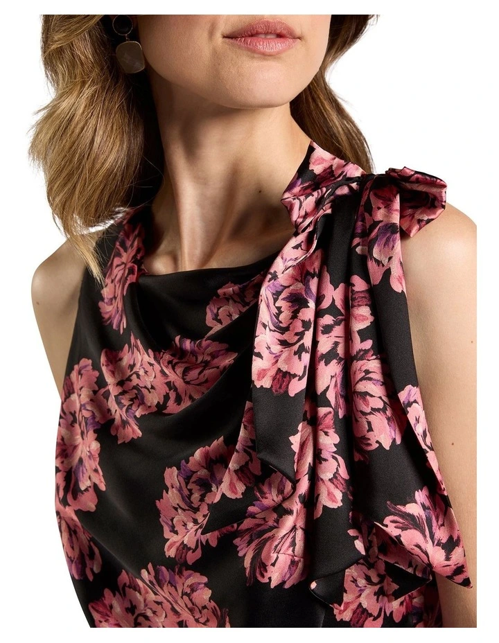 Delanie Sleeveless Silk Top in Black Multi image 3