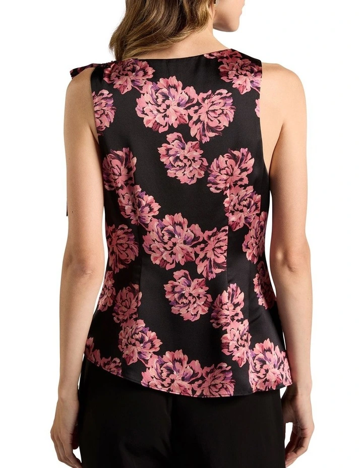 Delanie Sleeveless Silk Top in Black Multi image 4
