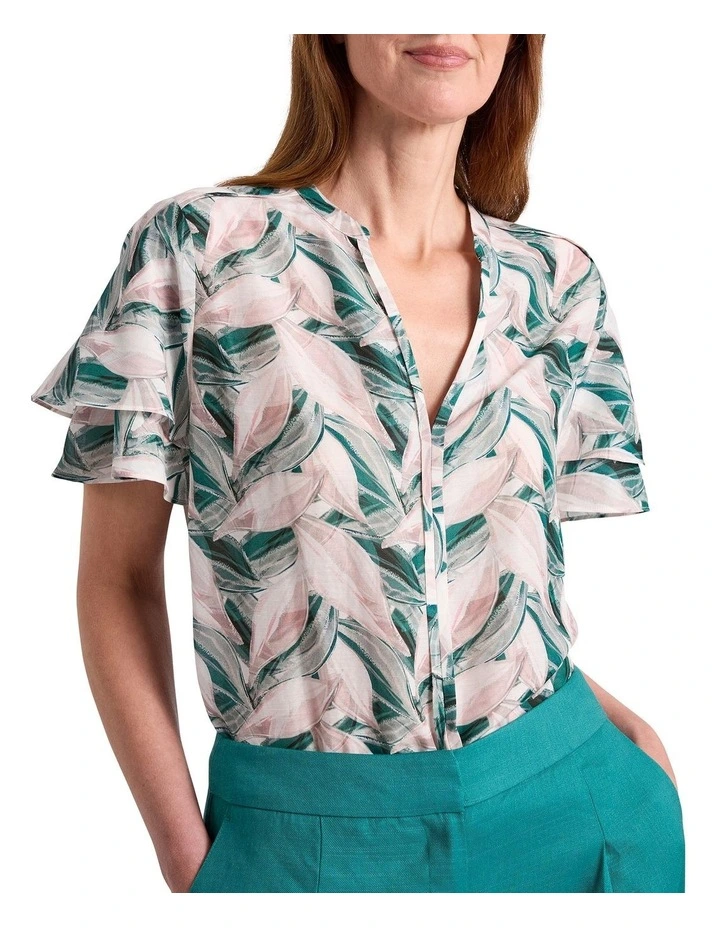 Cyrus Flutter Sleeve Blouse in Green Multi image 1