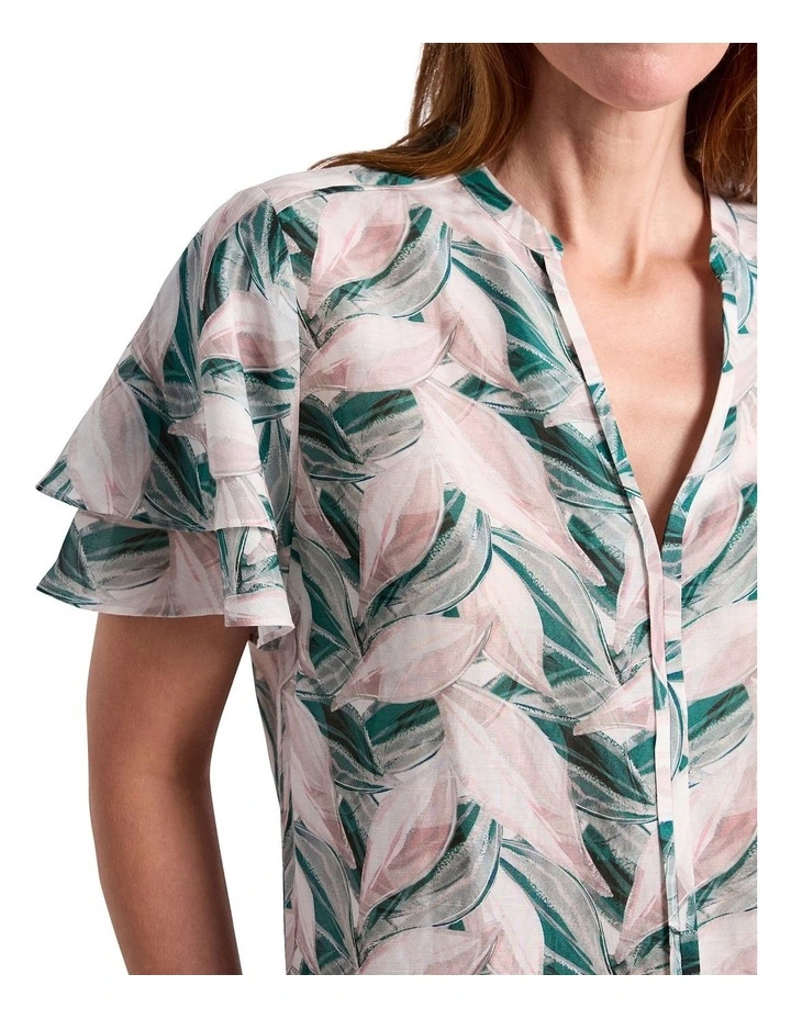 Cyrus Flutter Sleeve Blouse in Green Multi image 3