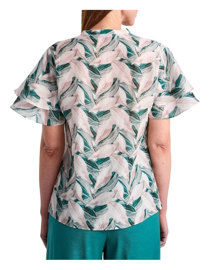 Cyrus Flutter Sleeve Blouse in Green Multi image 4