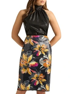 Hendrix Sequin Halter Top in Black