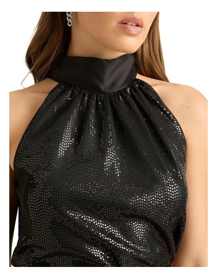 Hendrix Sequin Halter Top in Black image 4