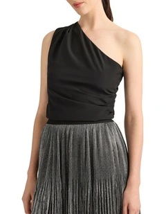 Ellerie Asymmetric Silk Top in Black
