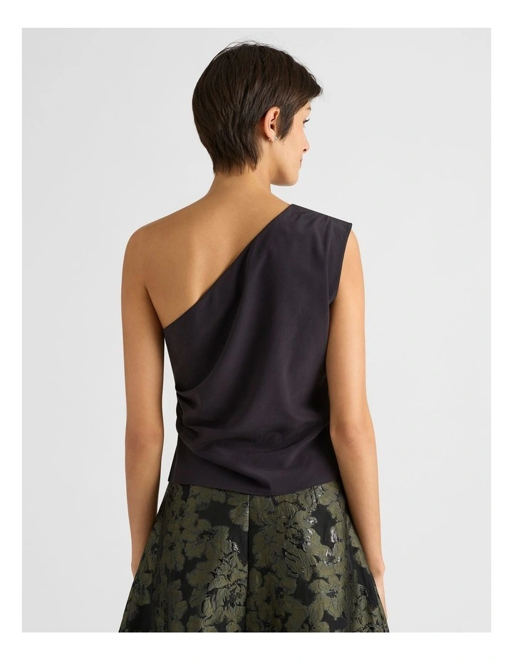 Ellerie Asymmetric Silk Top in Black image 3