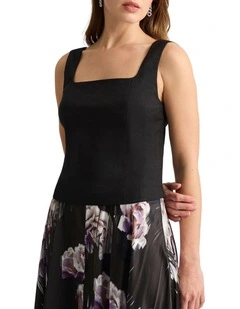 Tabitha Stretch Linen Tank in Black