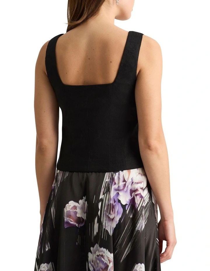 Tabitha Stretch Linen Tank in Black image 2